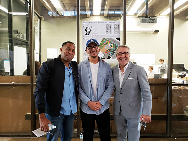 Heart of LA CEO Tony Brown, left, and Founder Mitch Moore, right, flank a Cal Poly Pomona Landscape Architecture Student