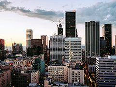 view of Downtown Los Angeles with the One Wilshire Building in the center; image by LA Owen CL