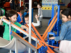 Kids play at a Hot Wheels exhibit at Discovery Cube LA on Saturday January 27,2019 (photo by Gene Blevins)